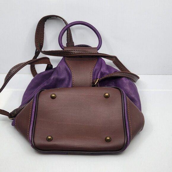 Italian Italy Genuine Leather Purple Backpack Convertible Bag Brass Hardware main image 6